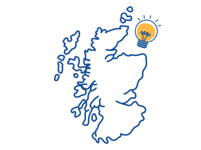 Scotland outline with a lightbulb<br />
